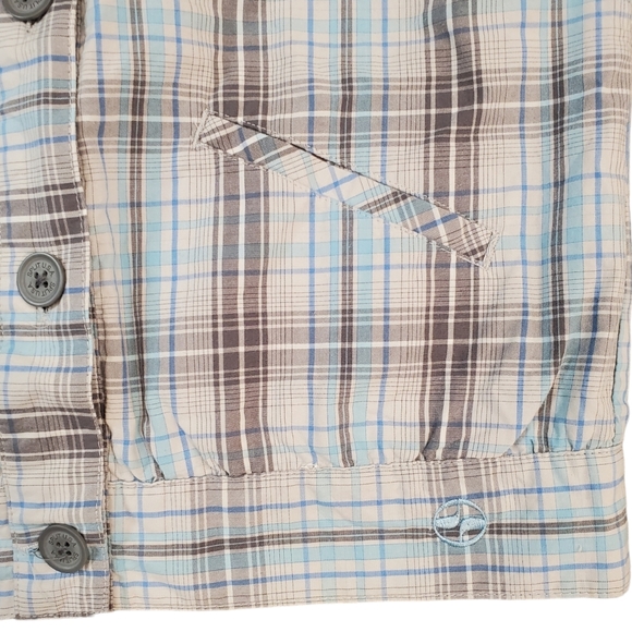 Split Women Blue Plaid Print Button Bomber Jacket Size XS - Picture 4 of 12